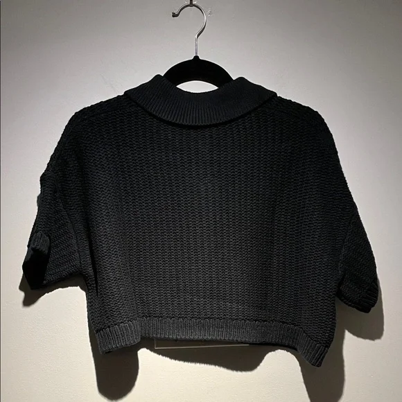 NWOT Banana Republic Black 100% Cotton Knit Cropped Cardigan - Picture 6 of 7